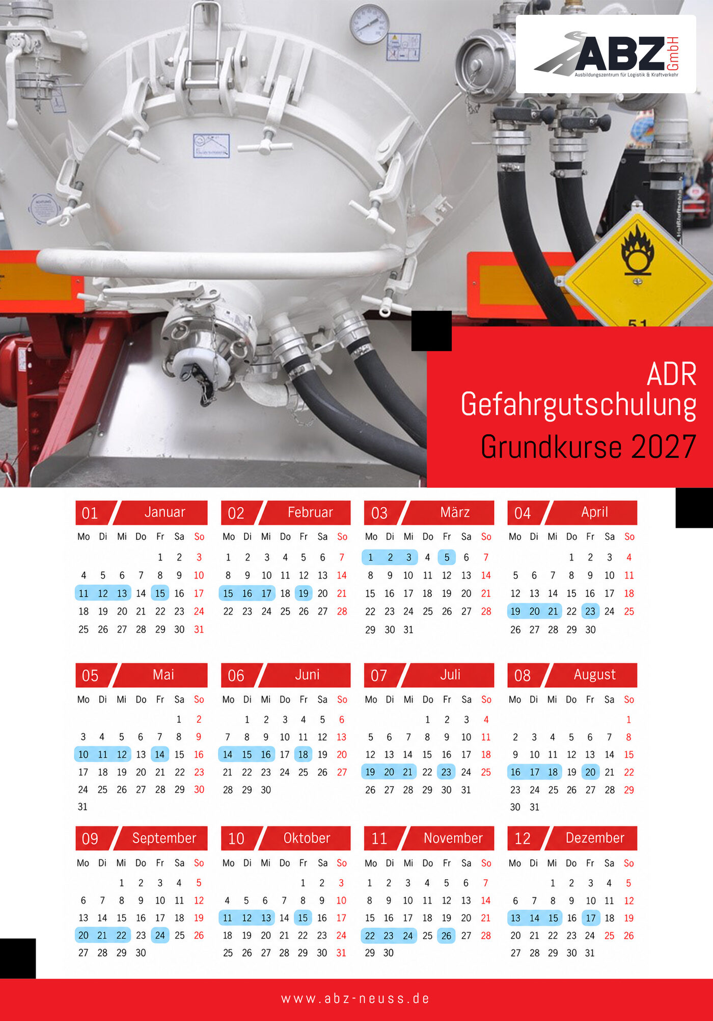Terminkalender für ADR Basiskurs bei der ABZ GmbH