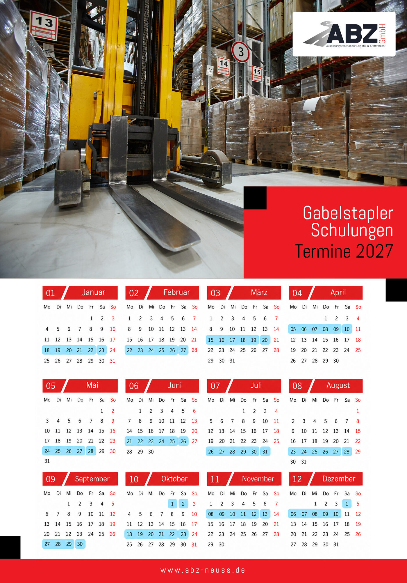Terminkalender für Gabelstaplerschulungen bei der ABZ GmbH